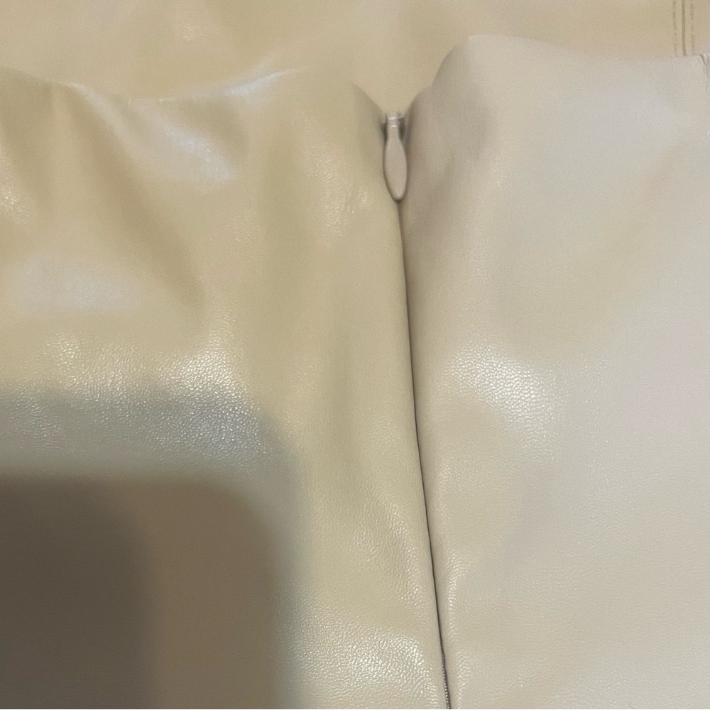 ZARA Faux Leather Strapless Midi Dress Tan Cream Size Med. NWT - Picture 11 of 13